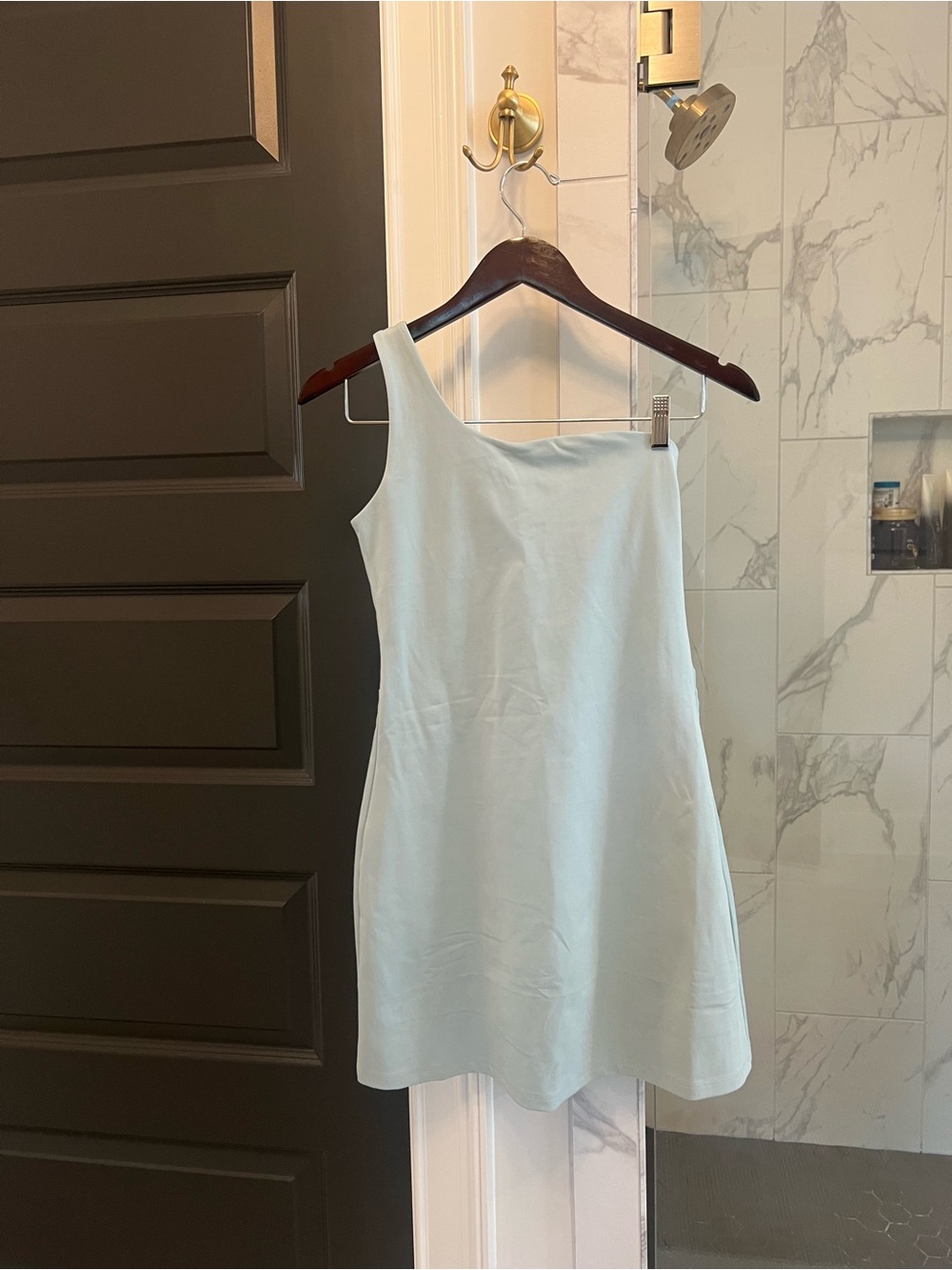 Girlfriend Collective Bianca One Shoulder Skort Dress in Glass Size Small